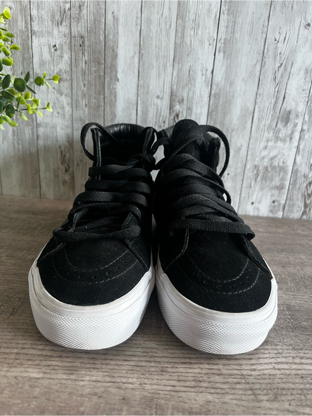 Vans Sk8 High-Top Leather Suede Checkered Sneakers Black Unisex Womens 7 Men 5.5 - Picture 3 of 6